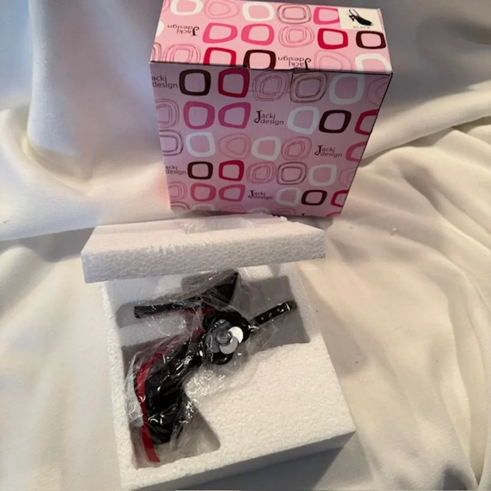 Jewelry Holder- Rings & Earrings - Black Sequin, Red Bottom, Sling Back Stiletto